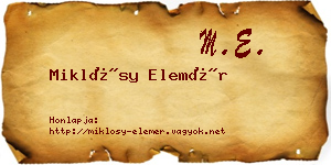 Miklósy Elemér névjegykártya